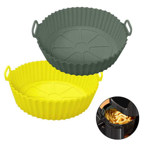 2Pcs Air Fryer Silicone Liners 3 to 5 QT, Air Fryer Silicone Pot Food Safe Non Stick Air Fryer Basket Bowl Accessories, Reusable Replacement of Flammable Parchment Liner Paper (Top 8in, Bottom 6.75in)