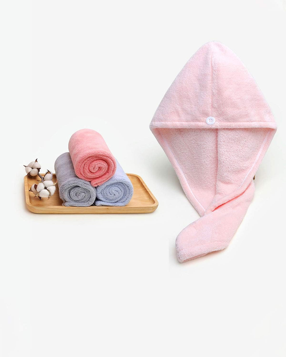 Microfiber Hair Drying Towel Wrap with Secure Button, Rapid Absorbent Hair Bonnet for Fast Drying, Ultra Soft 65x30cm Turban for Women and Adults