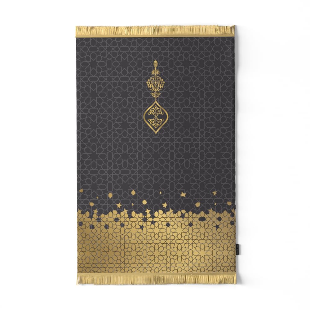 ART MOOD HOME Prayer Mat HOME Al Hudda Prayer Mat Soft Premium, Velvet, Soft Low Pile with Supportive Cushioning, Lightweight and Foldable for Home and Mosque 001, 117L × 68W cm, Normal Size
