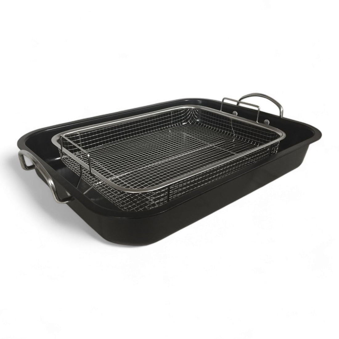 Plan A Set of 2 Non-Stick Baking Tray and Stainless Steel Mesh Basket for French Fries Preparation - Designed to be Used in Oven as Air Fryer, Easy to Clean, Perfect Healthy Cooking