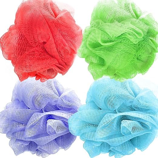 Bath Sponge loofah 4 Packs, Colorful loofah mesh Cushion, Environmentally Friendly Bath Ball, Men and Women Cleans, smoothes, and exfoliates with Beauty Bath Accessories