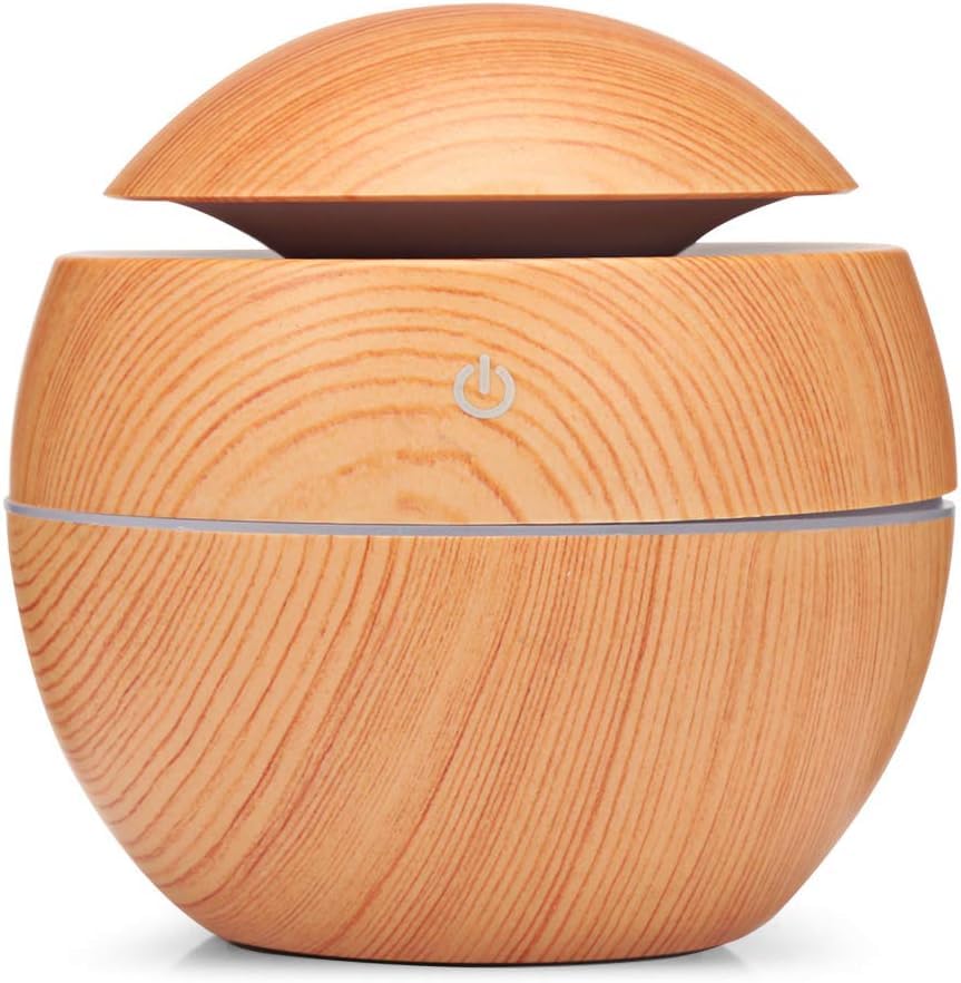 Wooden Cool Mist Humidifier Essential Oil Diffuser Aroma Air Humidifier with Colorful Light for Car, Office, Babies, Home, Room Gift For Her (Light Brown)