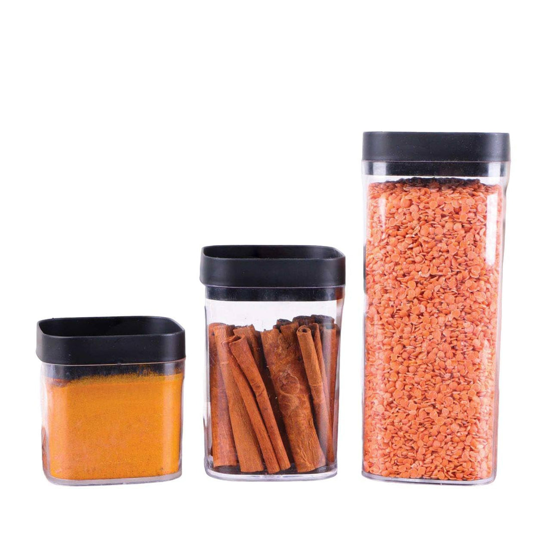 Viola Acrylic Seasoning Can 3-in-1 Set for Legules, Sugar Coffee and Tea in Multipurpose Design, Kitchen Cutlery Set of Different Sizes (Black)