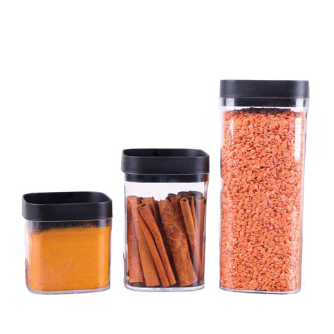 Viola Acrylic Seasoning Can 3-in-1 Set for Legules, Sugar Coffee and Tea in Multipurpose Design, Kitchen Cutlery Set of Different Sizes (Black)