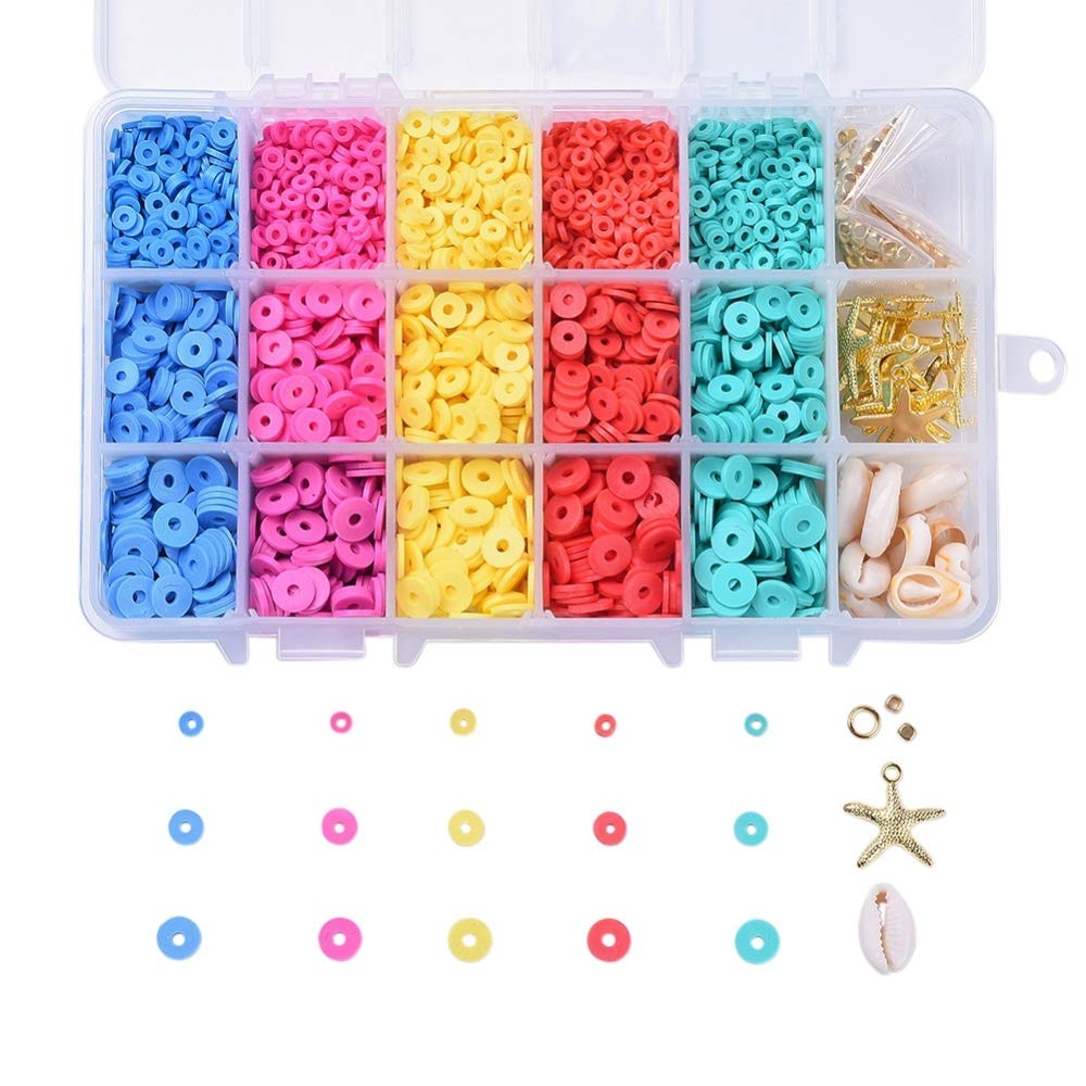 1 Box DIY Jewelry Making Kit with Polymer Clay Beads Mixed Cowrie Shell Beads Brass Bead Spacers and Tibetan Style Starfish Pendants for Jewelry Making DIY Craftings