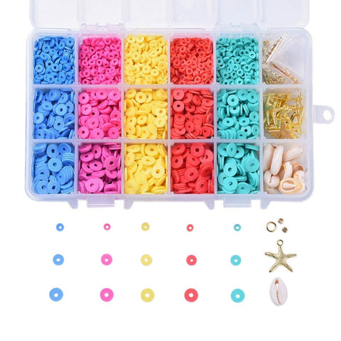 1 Box DIY Jewelry Making Kit with Polymer Clay Beads Mixed Cowrie Shell Beads Brass Bead Spacers and Tibetan Style Starfish Pendants for Jewelry Making DIY Craftings