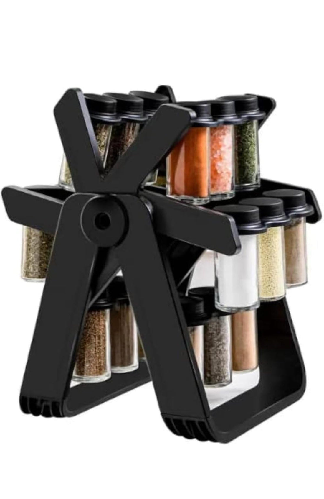 Super Racks Spice Set, Rotating Kitchen Spice Organizer for Countertop, Cabinet, with 18 Glass Spice Jars and Collapsible Spice Labels for Easy Transportation Dollar Import TDH-2828-457