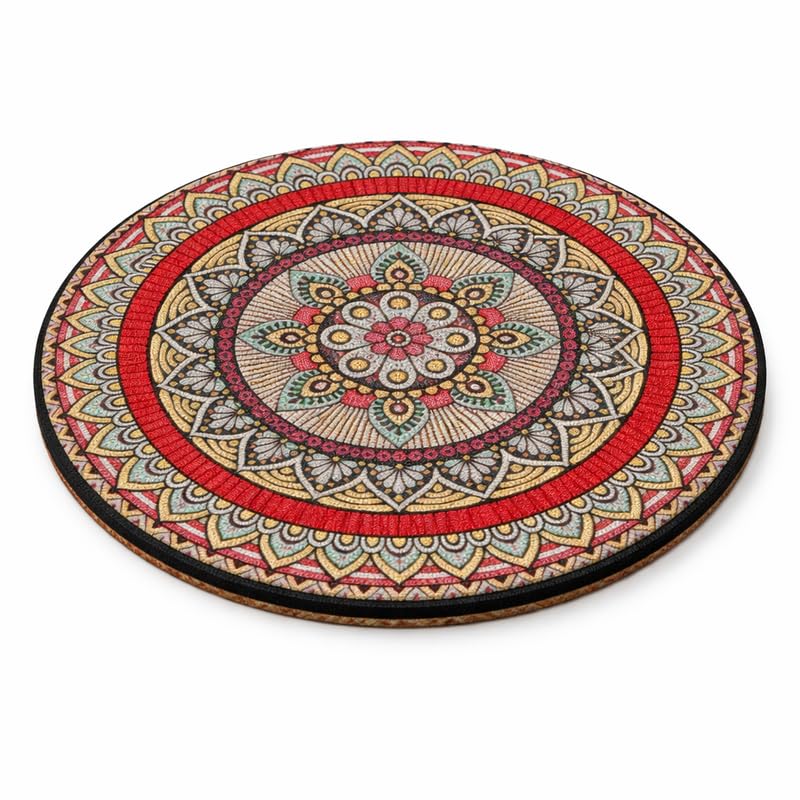 DOWNTOWN Mandala Round Drink Coaster – Decorative Non-Slip Table Coaster with Heat-Resistant Base for Cups & Mugs (Shape1)