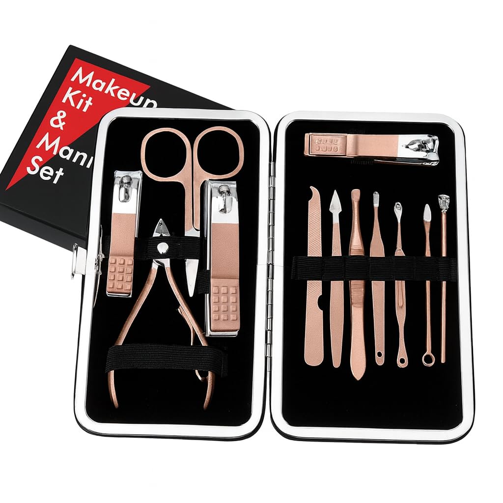 Manicure Sets 12Pcs, Professional Stainless Steel Nail Clippers Pedicure & Eyebrow Kit Grooming Tools with Luxury Grooming Travel & Home Leather Case