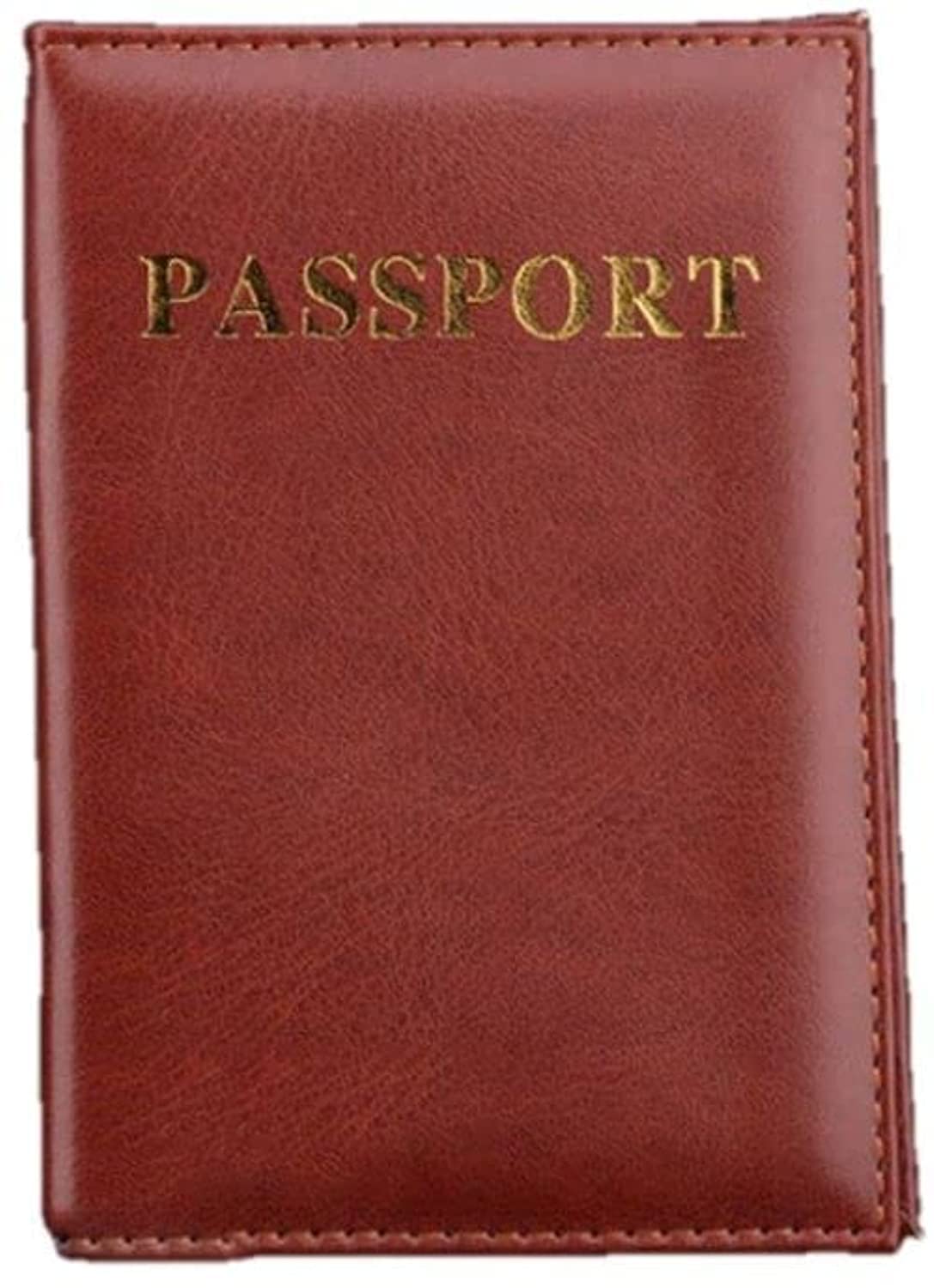 Travel Passport ID Card Cover Holder Case Faux Leather (Brown)