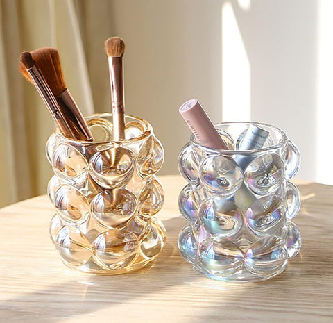 Stellar Stores Bubble Shape Makeup Brush Organizer, Crystal Brush Storage, Pencil Holder, Vanity Decor, Multipurpose Accessories Container, Home Decoration (Brown)