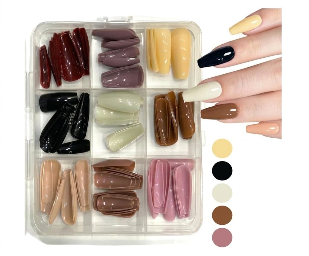 96Pcs Glossy Press On Nails, 12 Colors Coffin Fake Nails Full Cover Short Nail Oval Shape False Nails Artificial Fingernails for Women Girls(Glossy)-