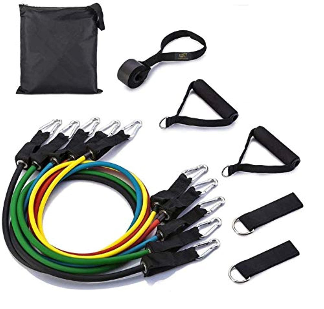 Generic Resistance Band Set 12 Pieces with Exercise Tube Bands, Door Anchor, Ankle Straps, with Carry Bag
