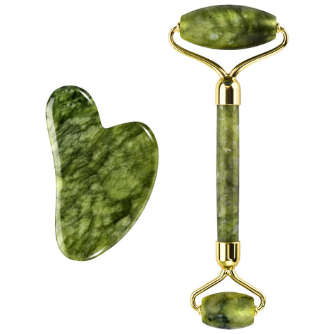 PILLOBOX Jade Roller & Gua Sha Facial Tools Women's Beauty Roller Skin Care Tools Real natural jade， Used for Face, Eyes, Neck, Body Muscle Relaxing with Gift Box(Multi-color)
