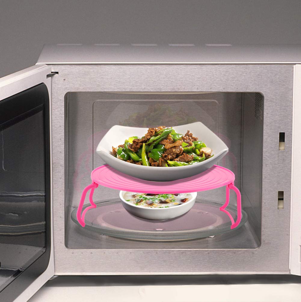 Agatige 3-in-1 Microwave Rack/plate Cove/food Tray Shelf with Foldable Leg, for Microwave Oven