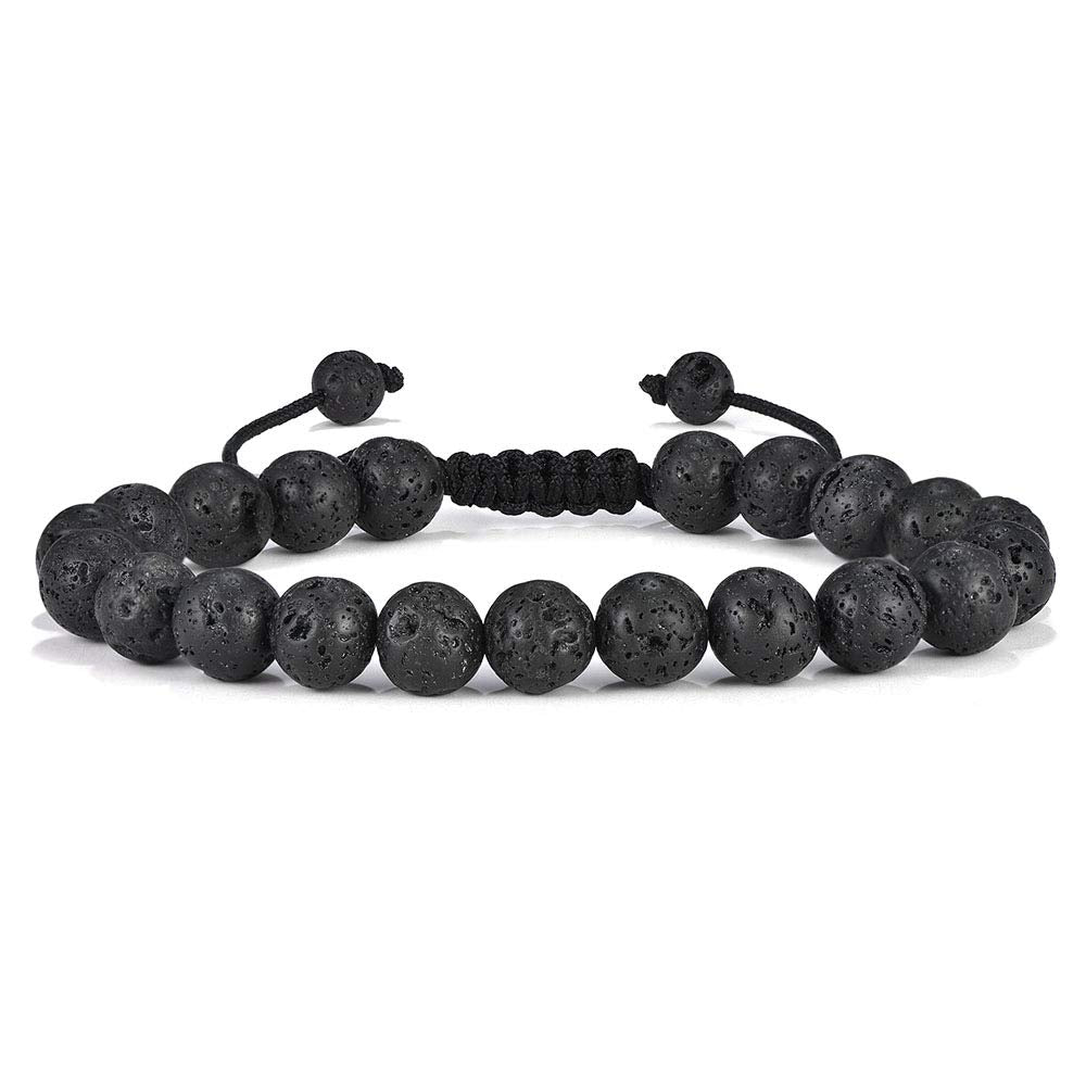 Tiger Eye Mens Bracelet - 8mm Lava Rock Stone Anxiety Stress Relief Adjustable Aromatherapy Essential Oil Diffuser Bracelet Gifts for Men - Black
