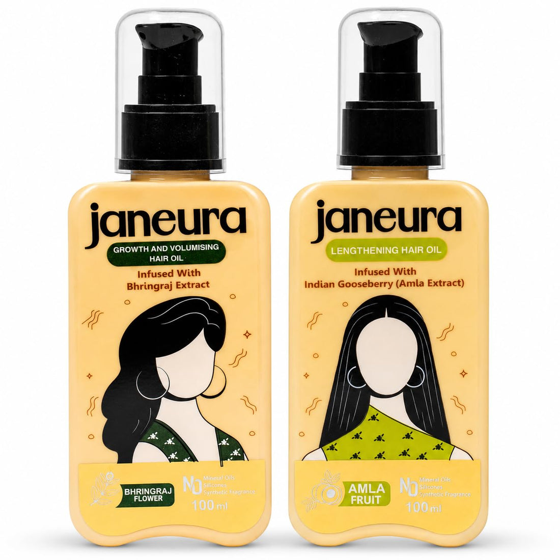 Janeura Amla & Bhringraj Hair Oil Routine 2 x 100ml | Premium Ayurvedic Herbal Scalp Massage Set for Weak Roots, Hair Fall Concerns, Strength, Shine & Pre-Wash Hair Care
