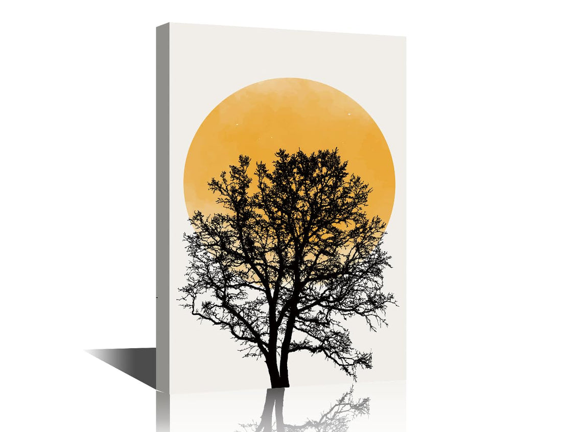 TISHIRON Tree Canvas Wall Art Painting Nordic Abstract Wall Decor for Living Room Pictures Print on Canvas Moon Framed Modern Artwork for Home Wall Bedroom Decorations, 18x12in