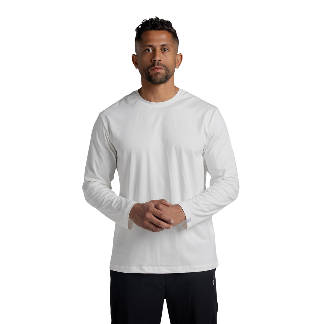 Men Essentials Cotton Long Sleeve T-Shirt White – Lightweight Breathable Basic Tee, Soft Fabric, Standard Fit for Everyday Wear & Layering #240