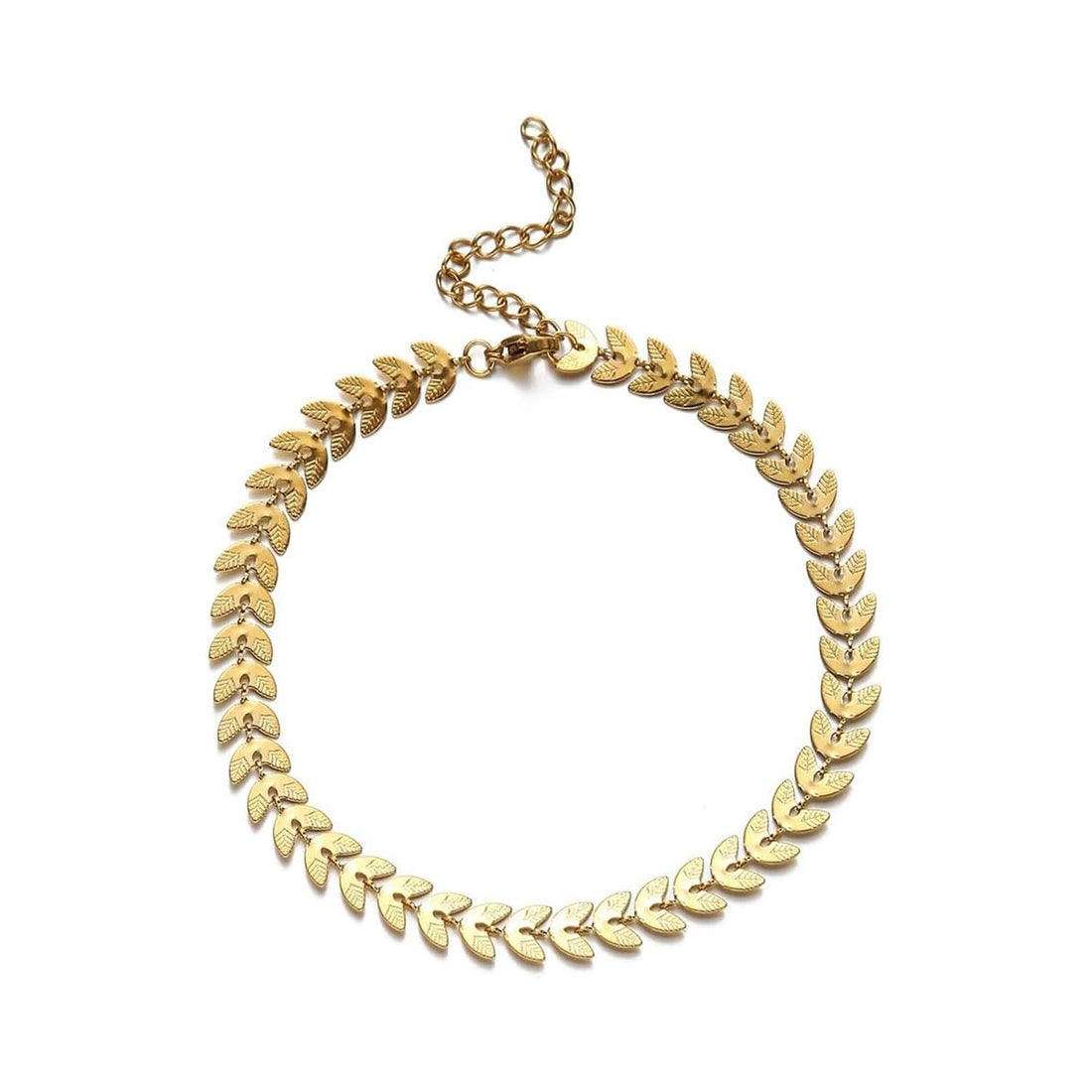 Julia Store 18K Gold Plated Stainless Steel Trendy Dainty Delicate Wheat Leaves Fishbone Cain Bracelet For Women Girls Hypo-allergic Gifts Love