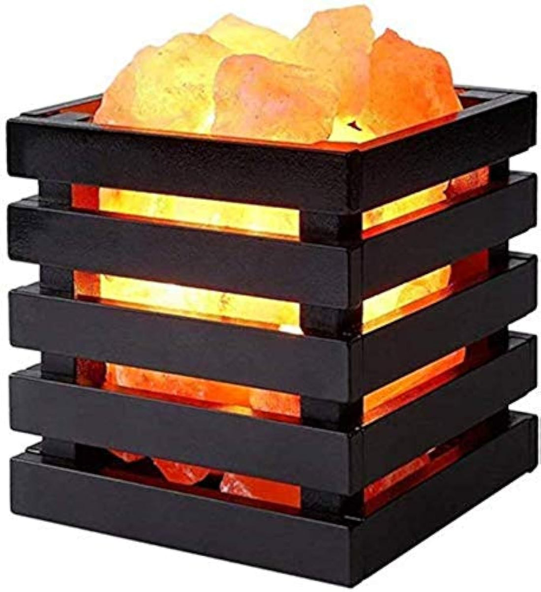 Natural Himalayan Rock Salt Lamp Wooden Square Basket with Crystal Salt Chunks - Natural Air Purifier Table Lamp (12 cm,)