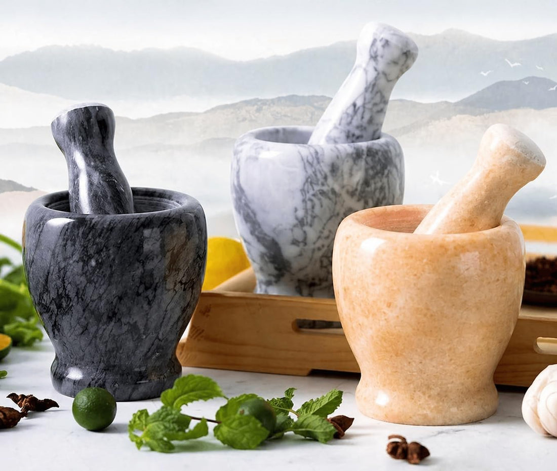 هون رخامي متعدد الاستخدامات - Marble Mortar & Pestle for Garlic, Herbs & Spices, أداة مطبخ تقليدية بلمسة عصرية تساعدك على تحضير وصفات طازجة بسهولة