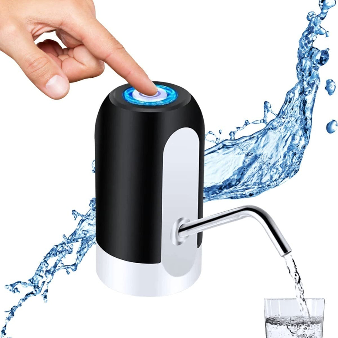 Generic Portable USB Rechargeable Electric Water Bottle Pump - Black, White - Minimalistic - 8 Gallons - Stainless Steel - Glossy Finish
