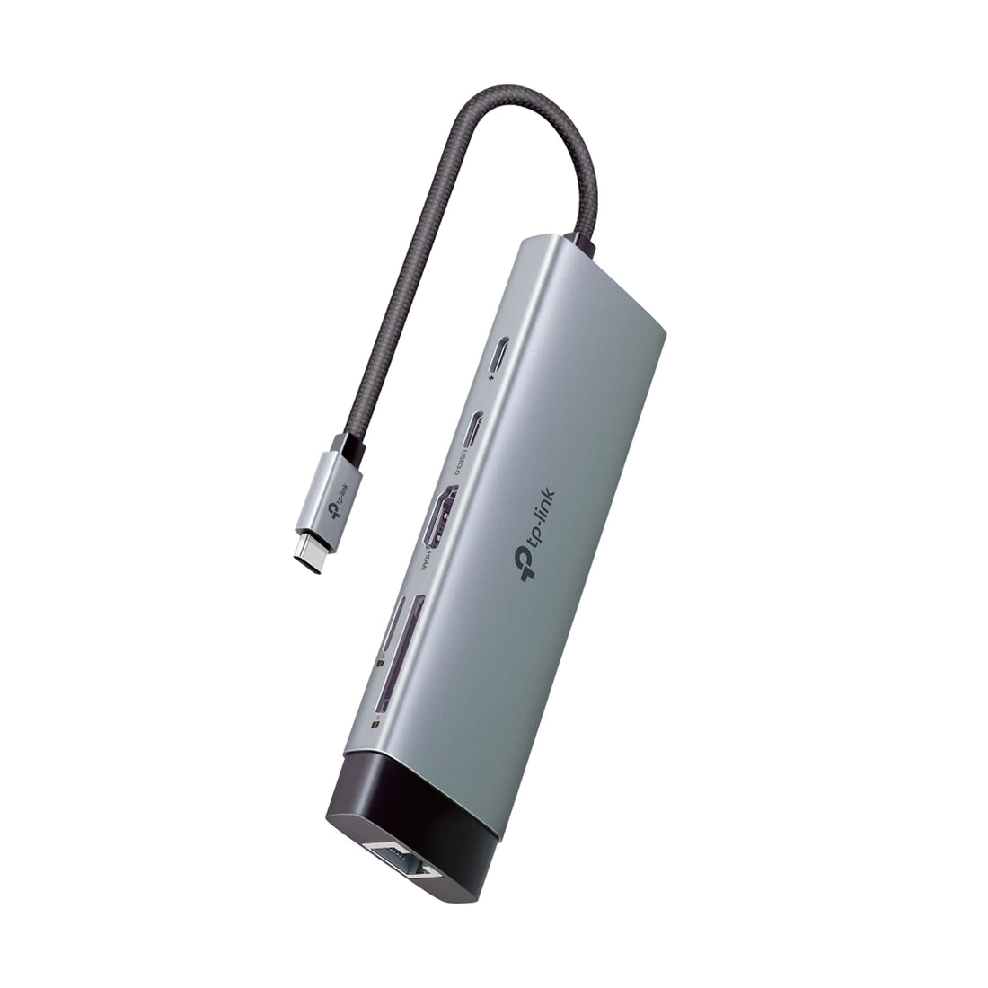 TPLINK UH9120C, USB Type-C 9-in-1 Hub, 4K@60Hz HDMI, 1Gbps Ethernet, SD & microSD UHS-I, 100W Power Delivery, 1×USB-C Data Port, 3×USB-A Data Ports.