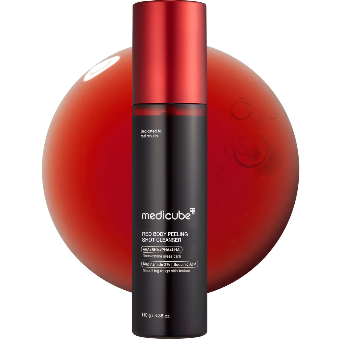 medicube Red Body Peeling Shot, Strawberry Skin Body Spray Cleanser, AHA + BHA + Succinic Acid, Exfoliating, 3.88 oz.