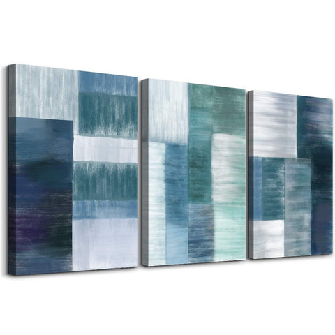 Blue abstract color block Wall Art for Bedroom Canvas Prints Artwork Bathroom Wall Decor Blue wall decorations for Living Room kitchen 3 Panels Pastoral scenery Modern office Home decoration painting