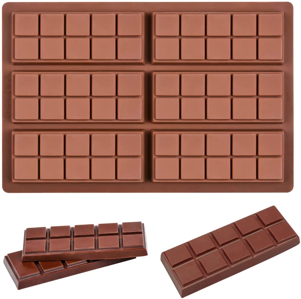 Silicone Chocolate Bar Molds - Rectangle Sweet Bakeware for Hard Candy, Gummy, Caramel, Ganache, Ice Cubes - Non-Stick, BPA Free Wax Melt Mold