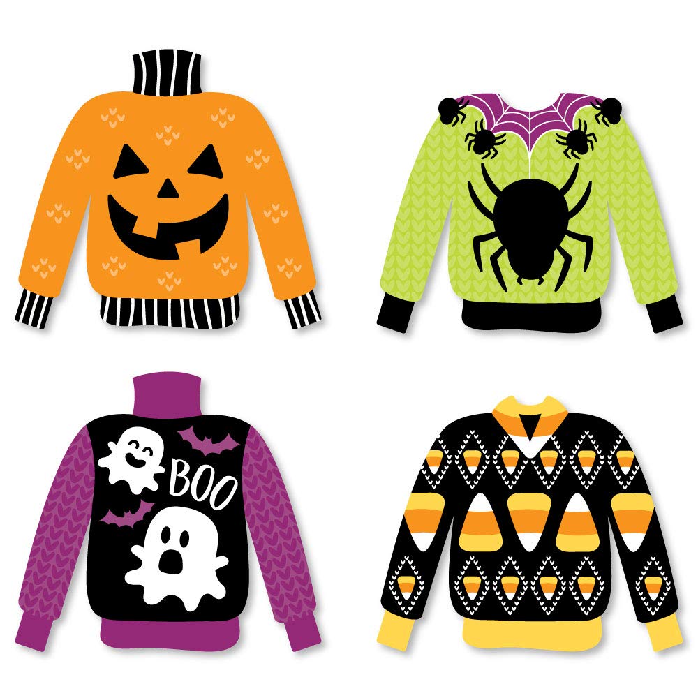 Big Dot of Happiness Halloween Ugly Sweater - DIY Shaped Halloween Party Cut-Outs - 24 Count
