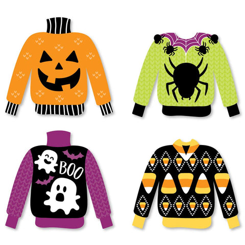 Big Dot of Happiness Halloween Ugly Sweater - DIY Shaped Halloween Party Cut-Outs - 24 Count