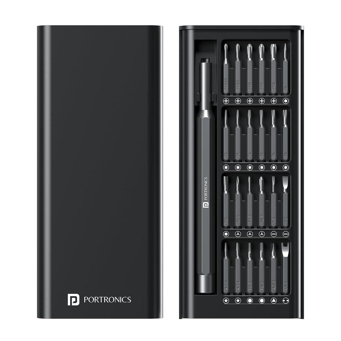 Portronics Bit Box,24-in-1 Screwdriver Kit,Compact,Durable,and Travel-Friendly Tool Kit with a Magnetic Bit Holder,Perfect for Household&Auto Repair (Black)