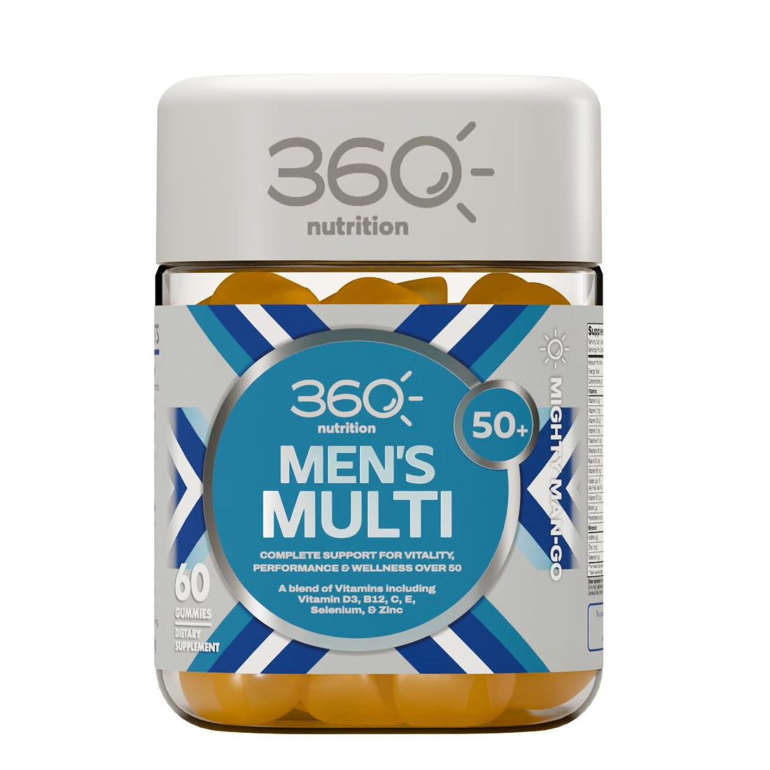 360 Nutrition Men’s 50+ Multivitamin Gummies – Daily Essentials for Men Over 50 with Vitamins A, C, D, B12, Zinc & Selenium – Energy, Immunity & Healthy Aging – Mango Orange Flavor – 60 Gummies