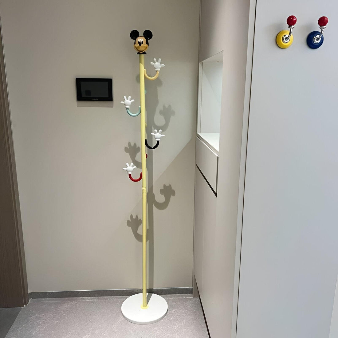 Home Storage Solution - Children's Floor Coat Rack Featuring Single Rod and Cartoon/Leaf Hooks for Bedroom and Hallway Organization (Option 1, B)