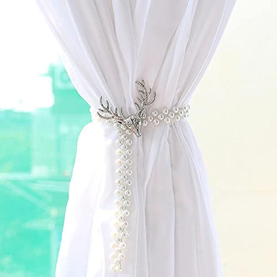 RFHK Pearl Elk Leaves Curtain Tie Clip Buckle - Curtain Accessories for Home Decor