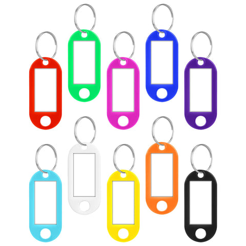 Vicloon Pack of 10 keyrings, can be written on, key tags, suitcase, name tags, plastic key rings, colourful for keys, pets, luggage or USB sticks
