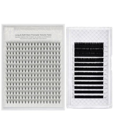 Eyelash Extensions Set Premade Volume Fans 20D 11mm & Individual Classic Lashes 0.07D 12mm Hair by Hair, Soft Lightweight Natural to Full Volume Lash Extensions for Salon and Home Use