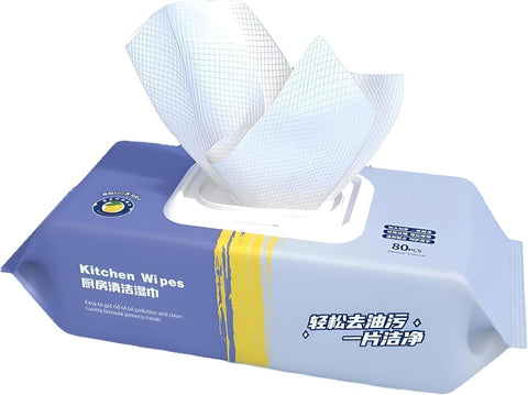 Heavy Duty Kitchen Wet Wipes Pack of 80 for Grease and Oil Cleaning Multipurpose Surface Wipes for Stovetop Ceramic Marble Countertops and Kitchen Appliances