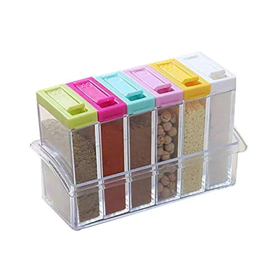 Other Kitchen Plastic Condiment Salt Spice Jar Set Storage Box (6 Pieces)