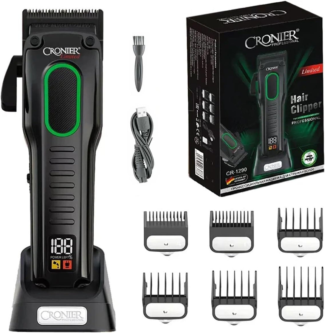 Hair Clipper & Beard Trimmer,shaver, 7000 RPM Motor, Adjustable Lengths, LED Display, DLC Blade CR-1290