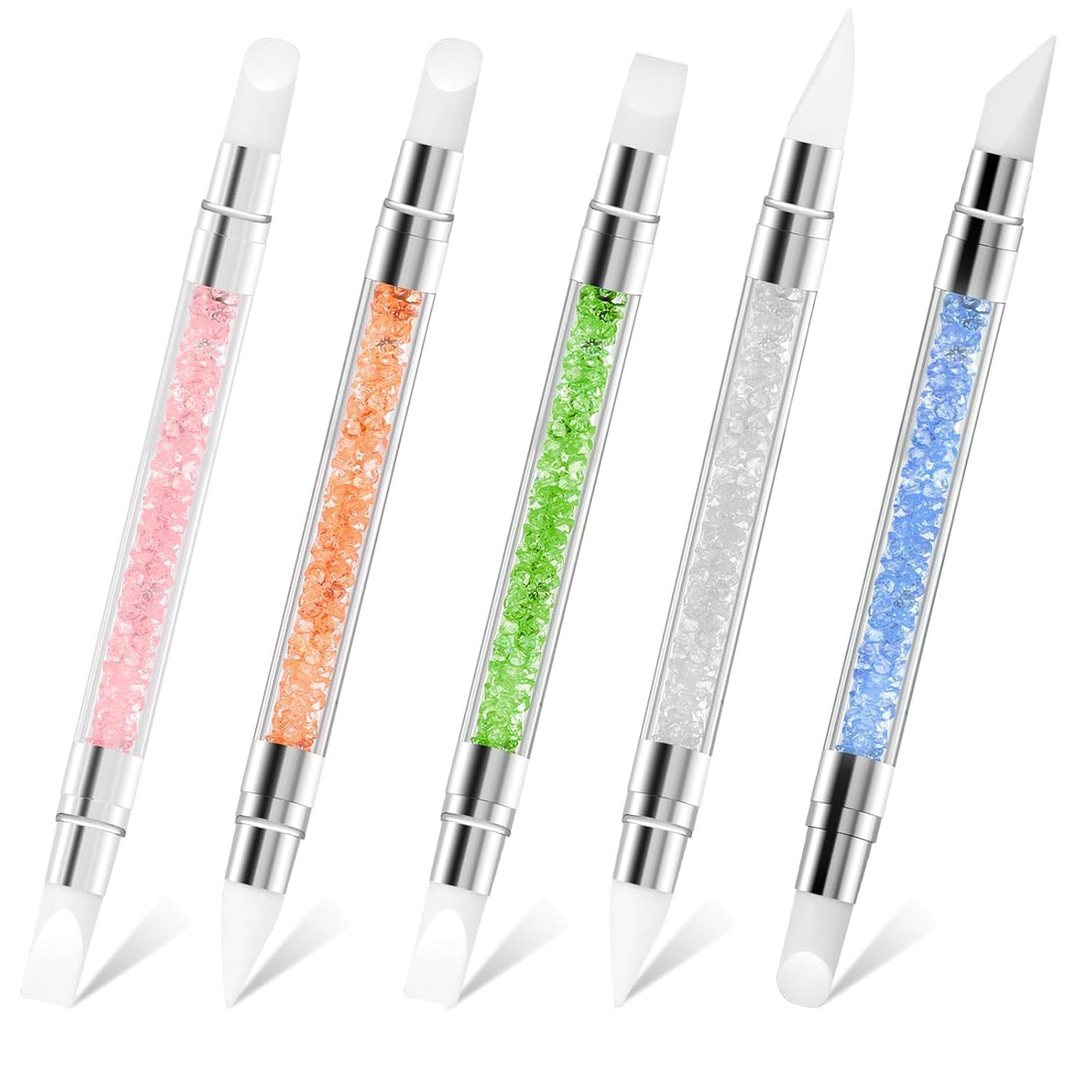 5PCS Nail Art Sculpture Pen, Dual Tipped Silicone Nail Tools, nail Art Brushes, Rhinestone Nails Polish Carving Pen, Silicone nail Tool for nails Art DIY Decoration, Dotting, Salon