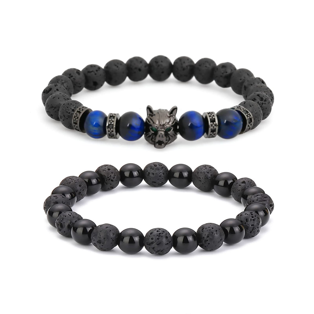 ontpss viking bracelet for men Beaded Bracelets for Men and Women, wolf bracelet for men Aromatherapy Essential Oil Gifts for Stress Relief (Volcanic stone + blue), 7 inches