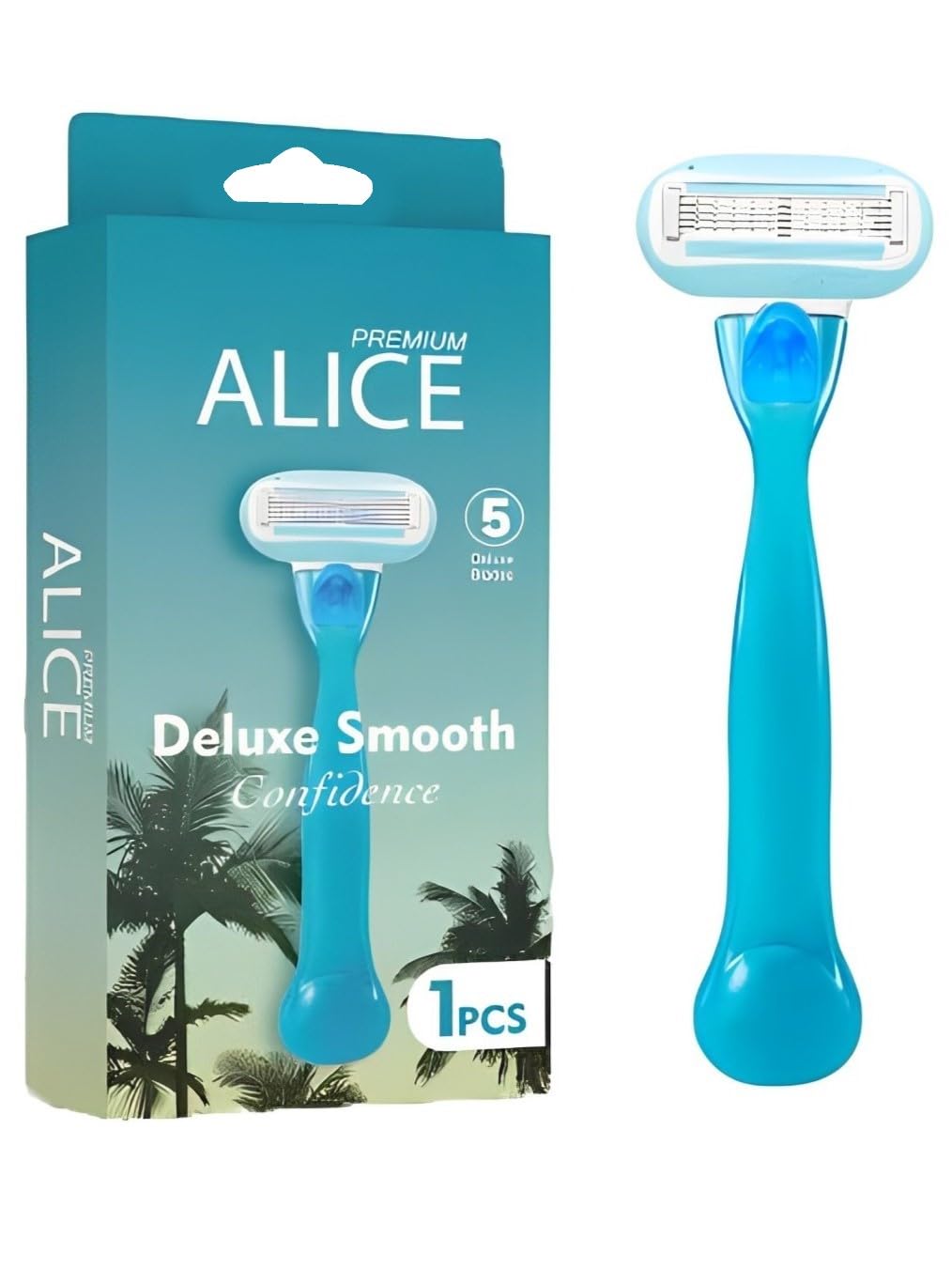 Alice - Razor For Women, Premium Alice, Deluxe Smooth, Pivoted Head, Confidence, Deluxe Blades, 1 Piece, Baby Blue, For Oily Skin (Five Blade, Model - AS-23)