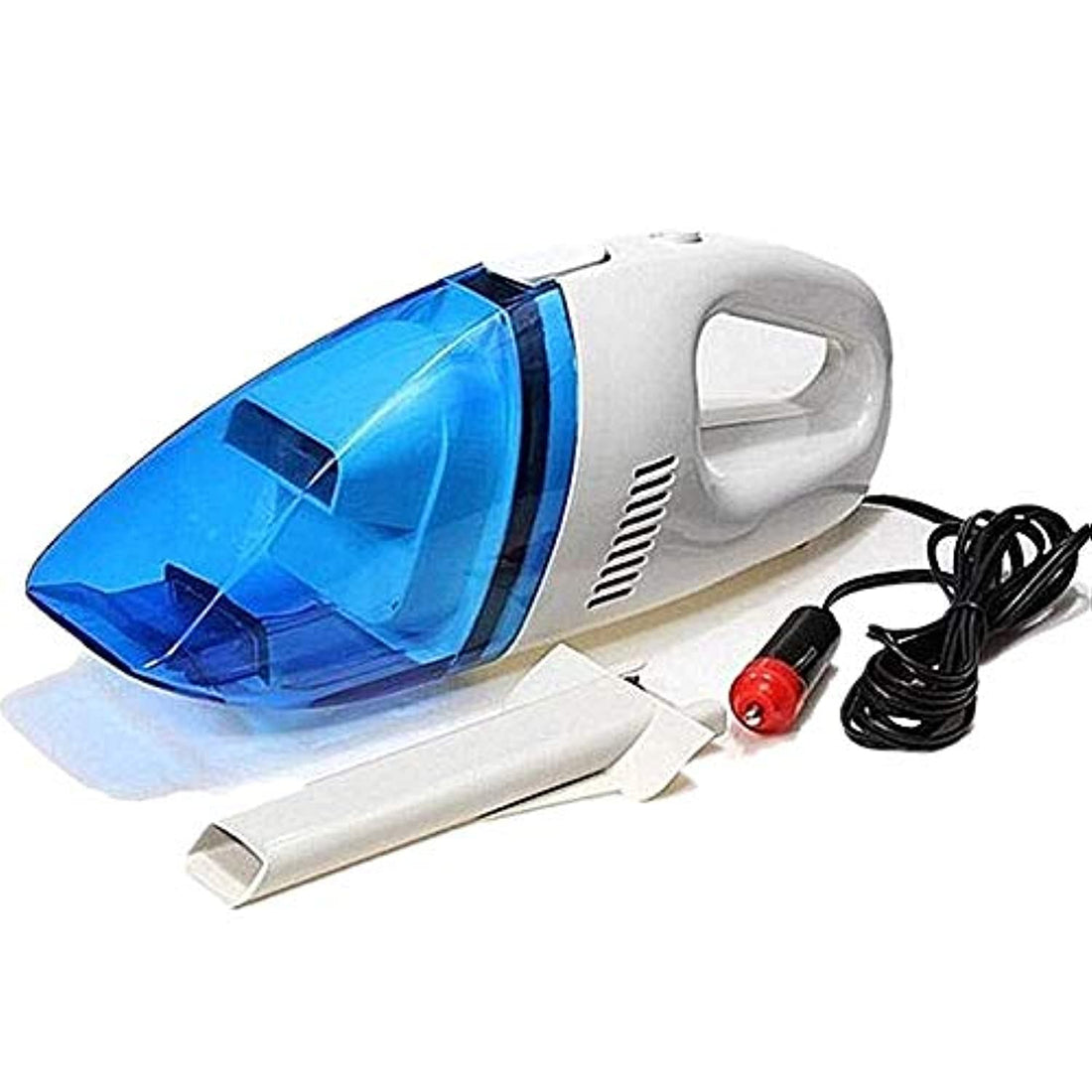 Generic Handheld Car Vacuum Cleaner, Wet/Dry, Blue & White, 60W, 12V DC, Portable, Plastic Construction, 270g, with Multipurpose Nozzle & 180cm Cable