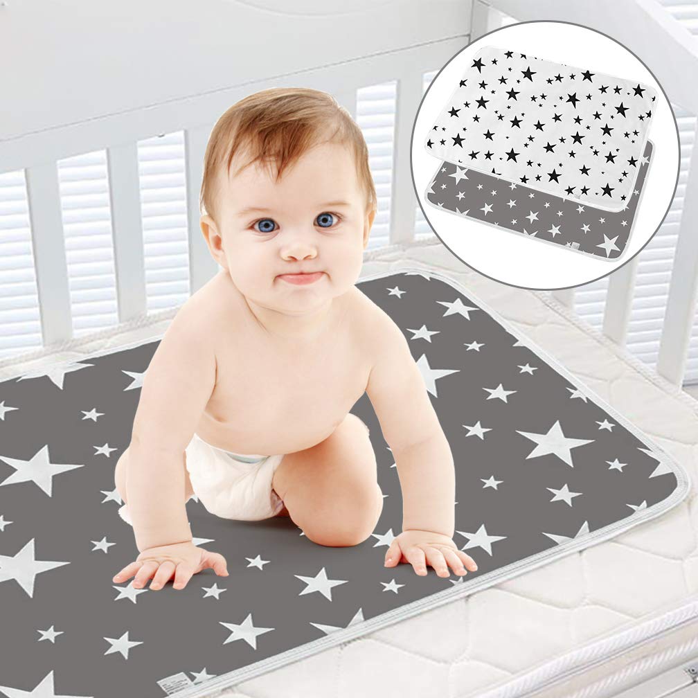 Baby Diaper Changing Pad 2 Pack 19.6'' X 27.5'' Portable Waterproof Change Mat Unisex Newborn Diapering Sheet Protector Cotton Absorbent Sheet Bed Pads(Grey & White)