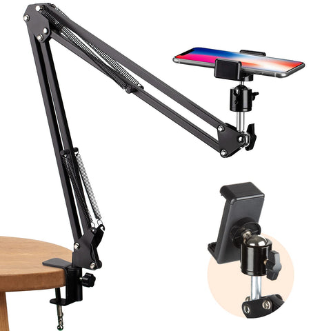 TARION Mobile Phone Holder Video Stand Articulating Arm Flexible Desktop Support Arm for Live Flat Photography Videography (Black-US)