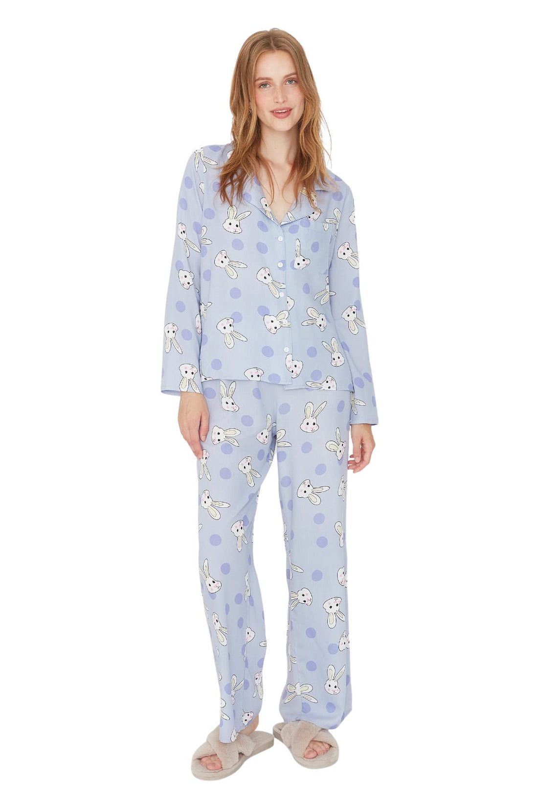 TRENDYOL Women Rabbit Printed Woven Pajamas Set THMAW21PT0048
