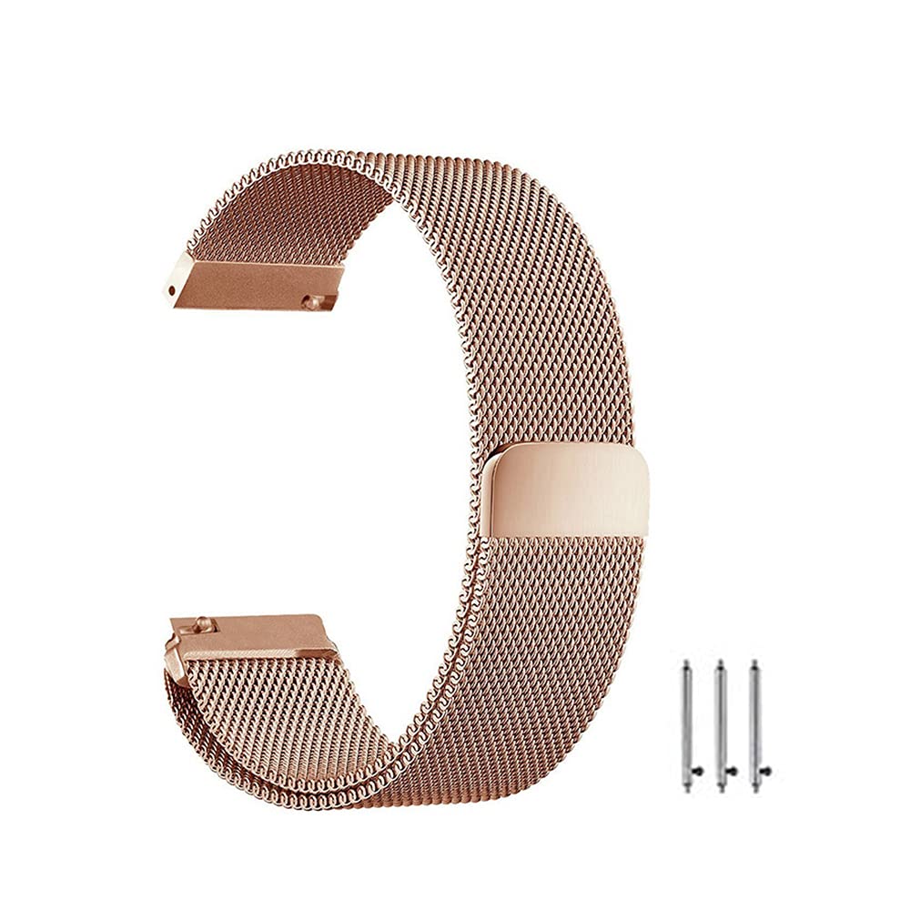 NuSense Milanese Loop 20mm for Samsung Galaxy Watch 42mm, Galaxy Watch Active, Gear Sport, Gear S4 / S2 - Stainless Steel Replacement Watch Band (Pink Gold)